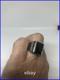 Vintage 1970's Gothic Solid 925 Sterling Silver Genuine Black Onyx Men's Ring