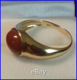 Vintage 1970s 14k Solid Yellow Gold Young Men's Carnelian Ring Sz. 11 W 3.8 gram
