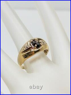 Vintage 1970s 1ct Natural Brown Star Sapphire Diamond 10k Yellow Gold Mens Ring