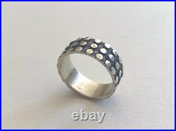 Vintage 1980's Sterling Silver Modernist Dots Oxidized Mens Artisan Ring Sz. 8.75