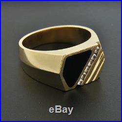 Vintage 1980s 14k Solid Gold Mens Ring Accents CZs and Genuine Onyx Size 10 3/4