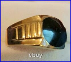 Vintage 1980s 14k Solid Yellow Gold Genuine Onyx Oval-shaped Mens Ring Sz 8 3/4