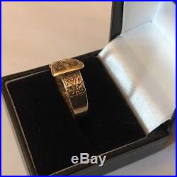 Vintage 1980s Hallmarked 9ct 9k Gold Mens Gents Heavy Buckle Ring Size T 6.1gm