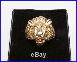Vintage 1980s Lion Head Leo 14K Gold Diamond Men's Statement Ring Sz 9.5 11.2g