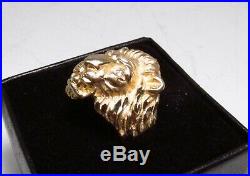 Vintage 1980s Lion Head Leo 14K Gold Diamond Men's Statement Ring Sz 9.5 11.2g