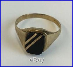 Vintage 1988 9ct Gold Mens Onyx Signet Ring Size P
