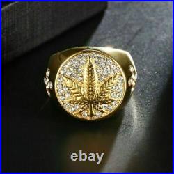 Vintage 1Ct Round Cut Simulated Diamond Weed Leaf Band Ring Men's 925 Silver