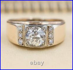 Vintage 1.20CT Simulated Diamond Men's Ring Engagement 14K Yellow Gold Plated