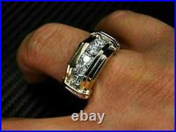Vintage 1.20 Ct Round Simulated Diamond Men's Wedding Band Ring 925 Silver