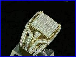 Vintage 1.91 CT Round Sim Diamond Men's Halo Pinky Ring 14k Yellow Gold Finish