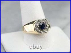 Vintage 1. CT Simulated Sapphire Diamond Men's Ring Wedding 14K Yellow Gold Over