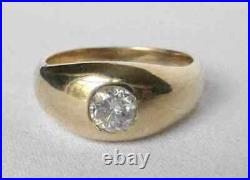 Vintage 1 Ct Natural Moissanite Men's Wedding Ring 14k Yellow Gold Finsih