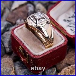 Vintage 2Ct Round Cut Lab Created Diamond Mens Band Ring 14K Yellow Gold Plated