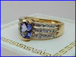 Vintage 2 CT Oval Cut Tanzanite 925 Yellow Gold Over Men's Wedding Band Ring