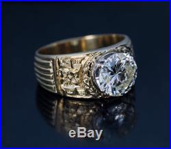Vintage 3.48 Ct Diamond Carved Gold Mens Ring