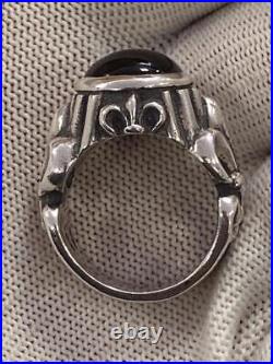 Vintage 3d Sterling Silver 925 Fleur De Lis Black Onyx Size 11.5 Ring
