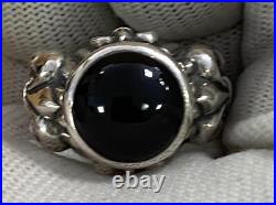 Vintage 3d Sterling Silver 925 Fleur De Lis Black Onyx Size 11.5 Ring
