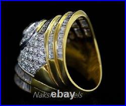 Vintage 4.10 TCW Round Moissanite Biker Men's Engagement Ring 14K Yellow Gold FN