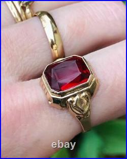 Vintage 4 Ct Red Garnet Solitaire Wedding Anniversary Ring 14k Yellow Gold Over