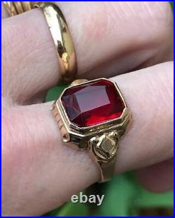 Vintage 4 Ct Red Garnet Solitaire Wedding Anniversary Ring 14k Yellow Gold Over