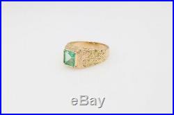 Vintage $5000 2ct AAA+++ Colombian Emerald 14k Yellow Gold NUGGET Mens Band Ring
