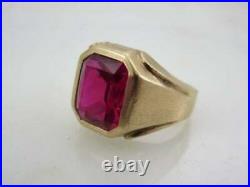 Vintage 5ct Emerald Cut Ruby Solitaire Men Engagement Ring 14k Yellow Gold Over