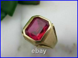 Vintage 5ct Emerald Cut Ruby Solitaire Men Engagement Ring 14k Yellow Gold Over