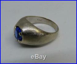 Vintage 60's MCM 14K Brushed White Gold Men's Ring 6.5 Grams Blue Sapphire Sz 9