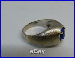 Vintage 60's MCM 14K Brushed White Gold Men's Ring 6.5 Grams Blue Sapphire Sz 9