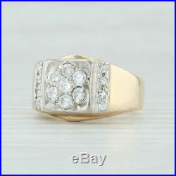Vintage. 90ctw Diamond Cluster Ring 14k Yellow & White Gold Size 10.25 Men's