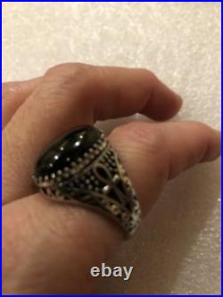 Vintage 925 Sterling Silver Real Black Onyx Egyptian Ankh Size 10 Ring