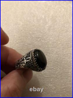 Vintage 925 Sterling Silver Real Black Onyx Egyptian Ankh Size 10 Ring
