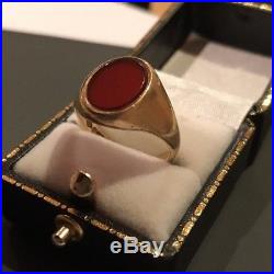 Vintage 9ct 9k Yellow Gold Carnelian Mens Gents Signet Ring Size Q