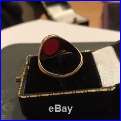 Vintage 9ct 9k Yellow Gold Carnelian Mens Gents Signet Ring Size Q