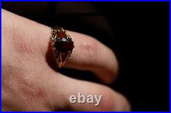 Vintage 9ct Gold Garnet Gypsy Signet Ring Size R Hallmarked Mens Gents AC6#265