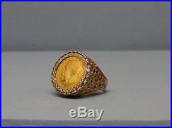 Vintage 9ct Gold Half Soverign Men's Ring Size 10