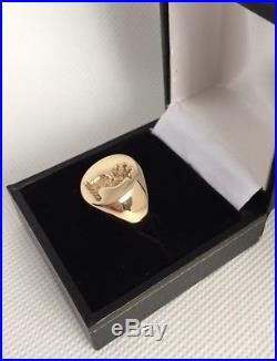 Vintage 9ct Gold Mens Heraldic/Armorial Intaglio Seal Signet Ring