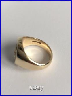 Vintage 9ct Gold Mens Heraldic/Armorial Intaglio Seal Signet Ring