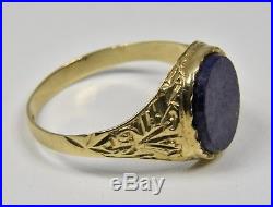 Vintage 9ct Gold Mens Lapis Lazuli Ring, (Birmingham, 1988)