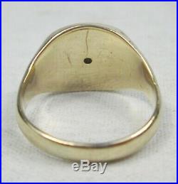 Vintage 9ct Rose Gold Mens Gents Monogram Signet & Diamond Ring Size O