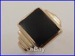 Vintage 9ct Solid Rose Gold & Rectangle Black Onyx Mens Gents Signet Ring size P