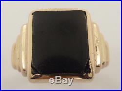Vintage 9ct Solid Rose Gold & Rectangle Black Onyx Mens Gents Signet Ring size P
