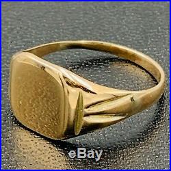 Vintage 9ct Yellow Gold Mens Signet Ring sz T #798