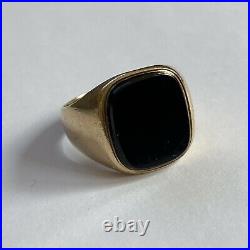 Vintage 9ct Yellow Gold Onyx Signet Ring Heavy 8.79g Size V Mens Gents
