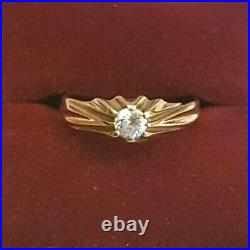 Vintage 9ct gold Gypsy Solitaire Style men's ring stone set hallmarked size S