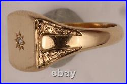 Vintage 9ct gold mens diamond signet ring. SizeU. 7.68grams. Birmingham 1962. By T. B