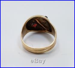 Vintage 9k Yellow Gold 375 Garnet Dual Snake Mens Ring Size 8.75