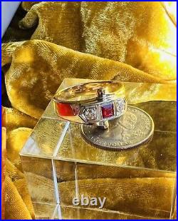 Vintage ART DECO Lab Ruby &. 35ct DIAMOND MEN RING 14k Gold 9.8g Size 12 Antique