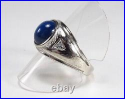 Vintage A & Z Chain Co. USA 14K White Gold Star Sapphire Men's Signet Ring Sz 10