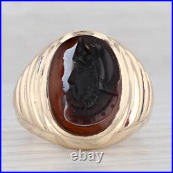 Vintage Agate Chalcedony Soldier Double Cameo Ring 10k Yellow Gold Size 10